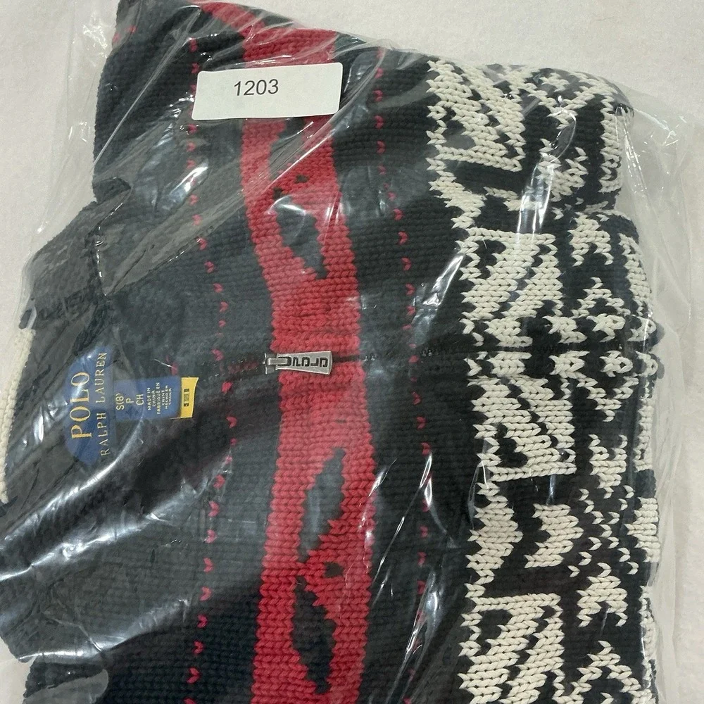 Polo Ralph Lauren Boys 8 Fair Isle Cotton Wool Full Zip Fish Sweater Nordic Ski
